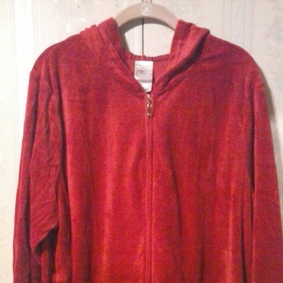 Just My Size Jackets & Blazers - RED VELVET HOODED ZIPPER UP JACKET - PLUS